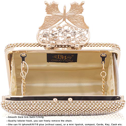 DEXMAY DM Dexmay Rhinestone Crystal Clutch Purse Butterfly Clasp Women Evening Bag for Formal Party Gold - Image 5