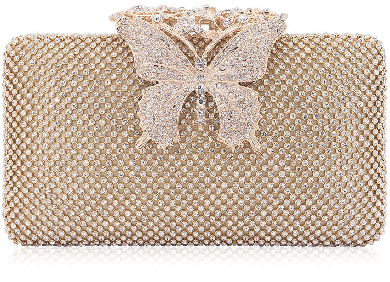 DEXMAY DM Dexmay Rhinestone Crystal Clutch Purse Butterfly Clasp Women Evening Bag for Formal Party Gold - Image 1