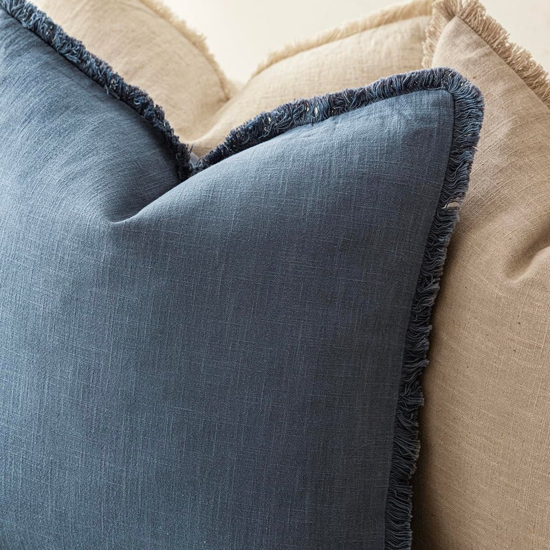 Foindtower Set of 2 Decorative Linen Fringe Throw Pillow Covers Cozy Farmhouse Cushion Cover with Tassels Accent Pillowcase for Couch Chair Sofa Bed Living Room Home Decor,20Ã—20 Inch,Dark Blue - Image 5