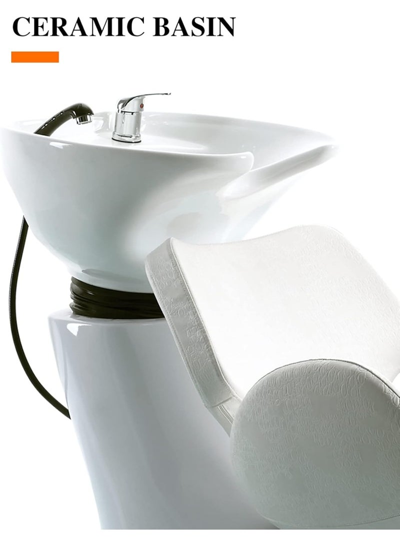 Meishida MEISHIDA Beauty Salon Shampoo Chair with Backwash Unit and Sink Station. Features a Tilting Ceramic Sink, Adjustable Sink Bowl, and Comfortable Gel Neck Rest. - Image 5