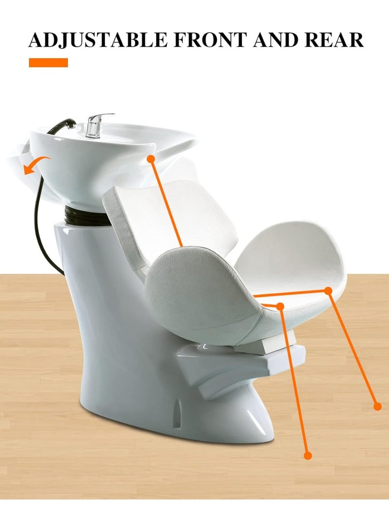 Meishida MEISHIDA Beauty Salon Shampoo Chair with Backwash Unit and Sink Station. Features a Tilting Ceramic Sink, Adjustable Sink Bowl, and Comfortable Gel Neck Rest. - Image 3
