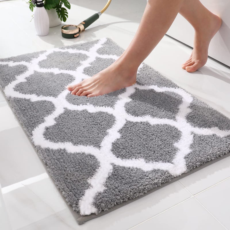 OLANLY Bathroom Rugs 30x20 Soft and Absorbent Microfiber Bath Rugs NonSlip Shaggy Shower Carpet Machine Wash Dry Bath Mats for Bathroom Floor Tub and Shower Grey