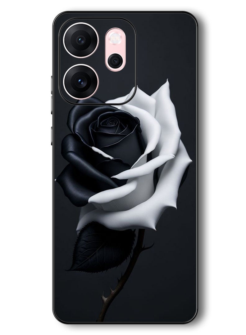 Theodor Case Compatible with Oppo Reno 14 F 6.57 Inch Protection Shockproof Bumper Cover Black and White Rose - Image 1