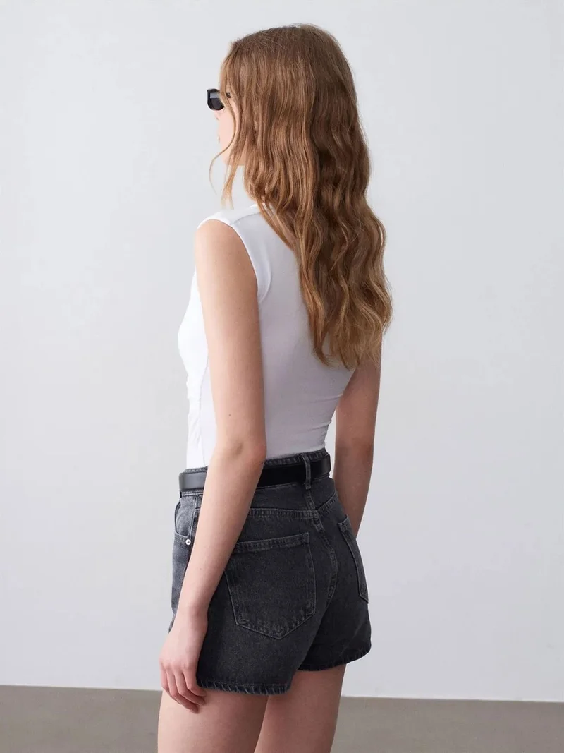 Dilvin DILVIN Sleeveless V-Neck Slim Fit Blouse