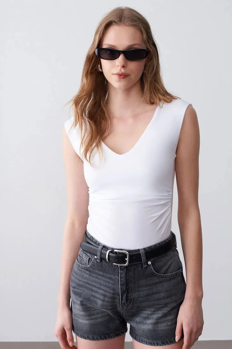 Dilvin White DILVIN Sleeveless V-Neck Slim Fit Blouse for Women | Best Price UAE