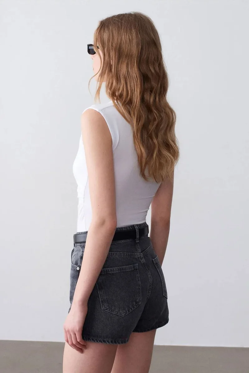 Dilvin DILVIN Sleeveless V-Neck Slim Fit Blouse