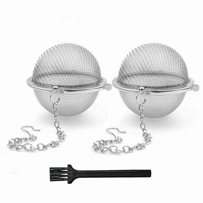 2PCS STAINLESS STEEL TEA STRAINER MESH TEA BALL FILTER NET ROUND WITH CHAIN