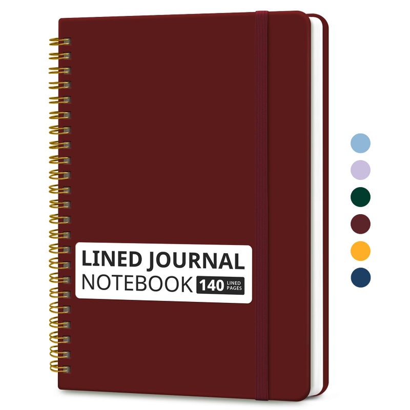 Taja Lined Spiral Journal Notebook for Women & Men, 140 Pages, College Ruled Hardcover Notebook for Work & Note Taking, Journals for Writing, A5(5.7" x 7.9") â€“ Burgundy - Image 1
