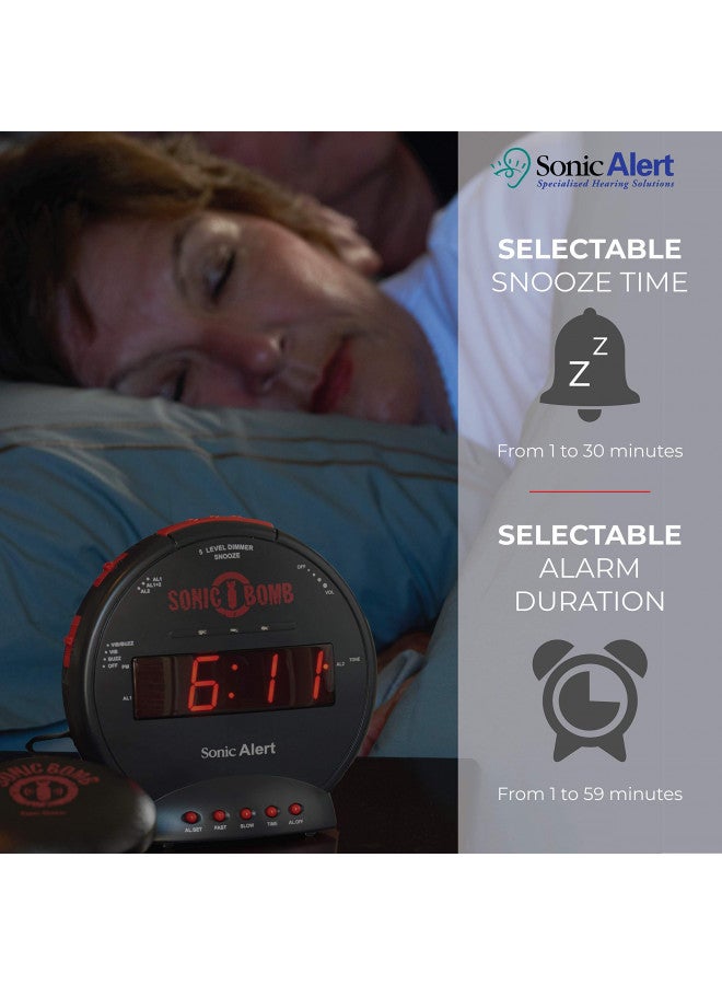 Sonic Alert Sonic Bomb Dual Alarm Clock with Bed Shaker, Blue Vibrating Alarm Clock Heavy Sleepers, Battery Backup | Wake with a Shake - Image 4