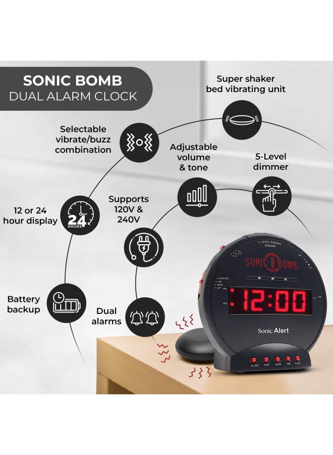 Sonic Alert Sonic Bomb Dual Alarm Clock with Bed Shaker, Blue Vibrating Alarm Clock Heavy Sleepers, Battery Backup | Wake with a Shake - Image 3