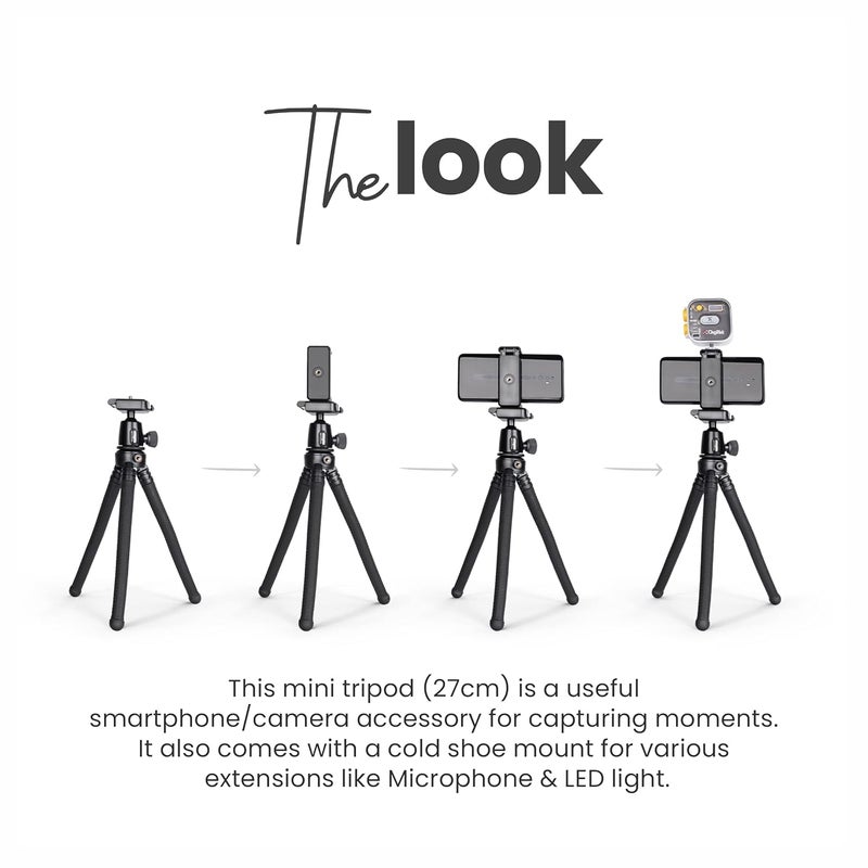 Digitek (DTR-320 FT) حامل ثلاثي مرن لجهاز غوريلا لجميع الكاميرات والهواتف المحمولة مع رأس كروي 360° وحامل هاتف، أقصى وزن 3 كجم، حقيبة حمل متضمنة، (أسود) - Image 3