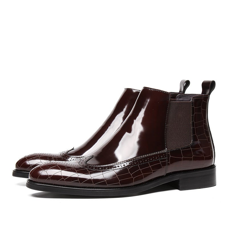 New Chelsea Boots Men'S Patent Leather Bright Leather British Style High-Top Leather Shoes Fleece-Lined Business Leather Short Boots Martin Boots Fashion - Image 1