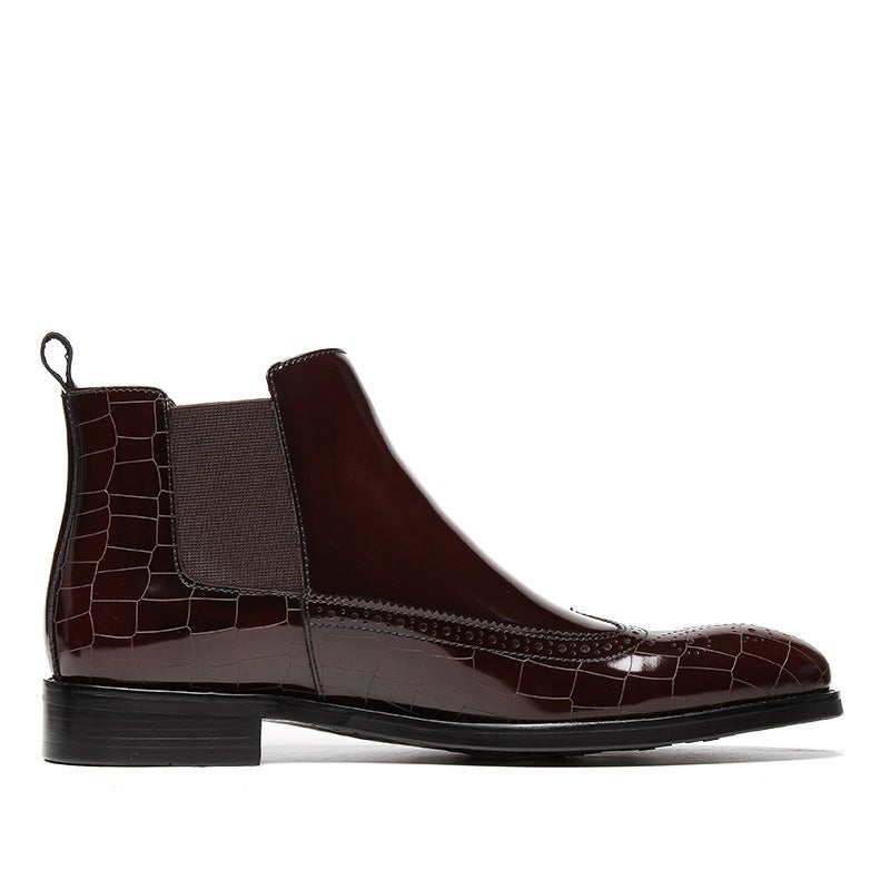 New Chelsea Boots Men'S Patent Leather Bright Leather British Style High-Top Leather Shoes Fleece-Lined Business Leather Short Boots Martin Boots Fashion - Image 3