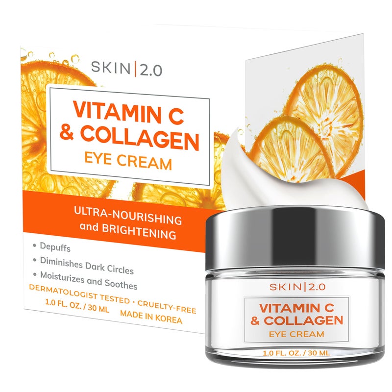 Skin 2.0 Vitamin C & Collagen Under Eye Cream for Dark Circles, Puffiness & Wrinkles â€“ Hydrating, Firming & Restoring Radiance â€“ Dermatologist Tested, Korean Skin Care, Vegan, Clean Beauty â€“ 1 fl oz - Image 1