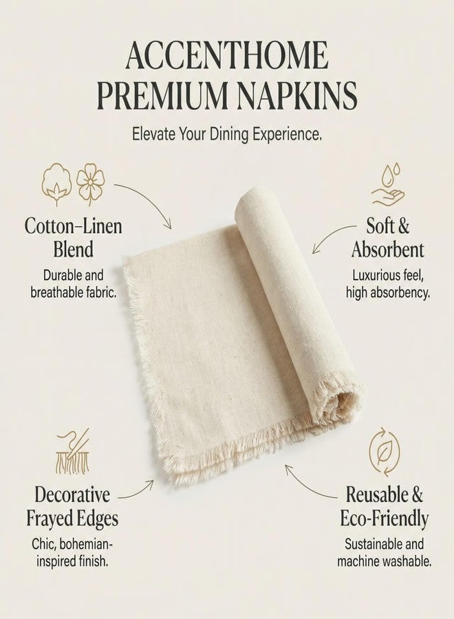 ACCENTHOME Natural Cotton Linen Napkin Set of 12 18x18 inch Dinner Napkins - Washable Soft Premium Hotel Quality Reusable Hemmed Edges Napkins Perfect Table Linens for Family Dinners, Weddings - Image 2