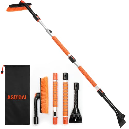 AstroAI 62.4" Ice Scrapers for Car Windshield and Extendable Snow Brush with Foam Grip and 360° Pivoting Brush Head for Christmas Car Auto Truck SUV(Orange) - Image 1