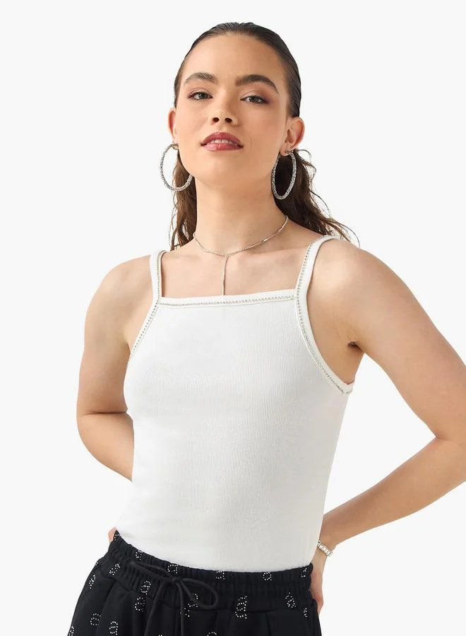 2Xtremz 2Xtremz Embellished Tank Top with Square Neck