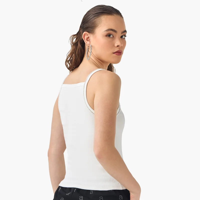 2Xtremz 2Xtremz Embellished Tank Top with Square Neck