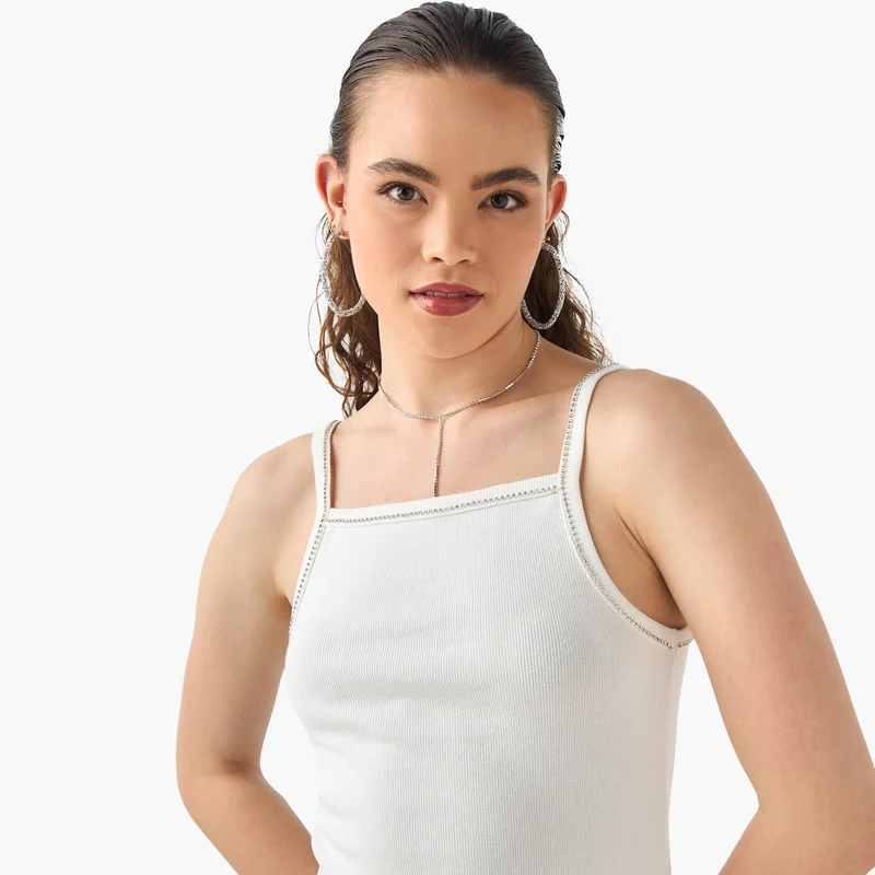 2Xtremz 2Xtremz Embellished Tank Top with Square Neck