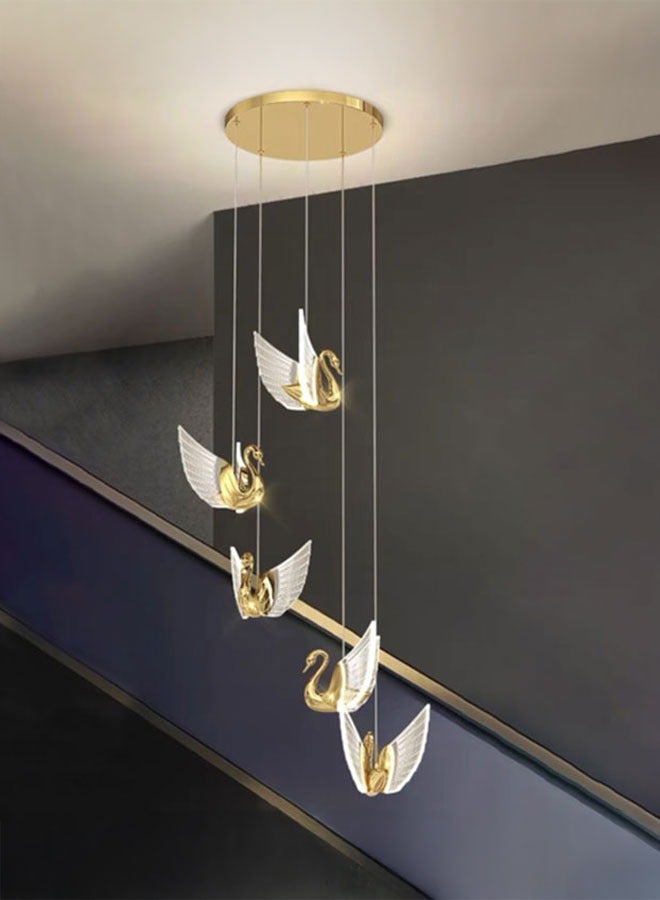 ٍSiera Light Single swan pendant light with gold frame and clear acrylic size  5 pilis  warm light 35 watt P643 