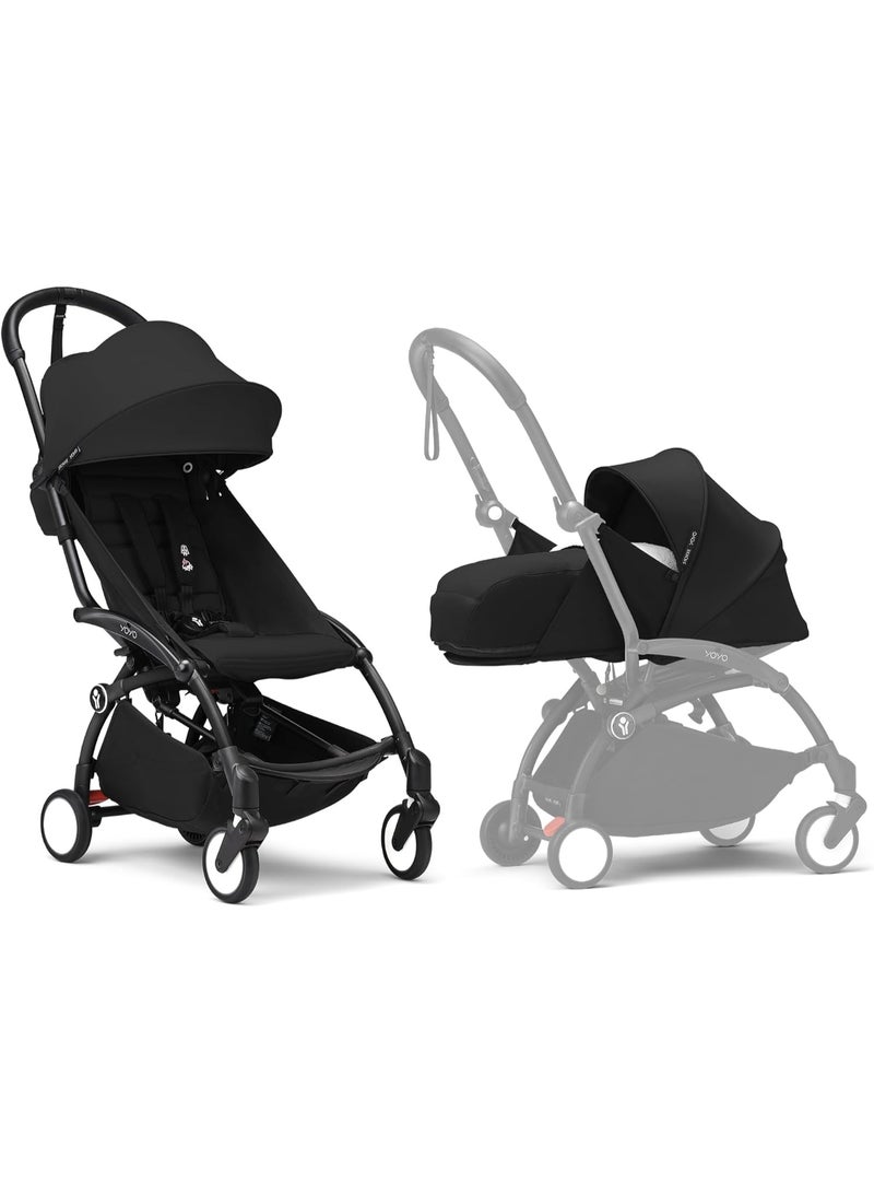 YOYO 3 Complete Yoyo Stroller From Birth - Includes Black Frame + YOYO 6+ Color Pack + 0+ Newborn Pack - Black - Image 1