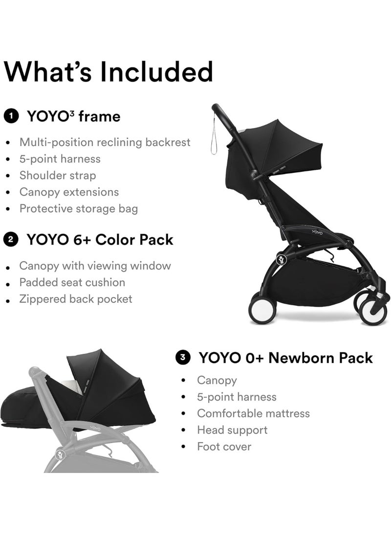 YOYO 3 Complete Yoyo Stroller From Birth - Includes Black Frame + YOYO 6+ Color Pack + 0+ Newborn Pack - Black - Image 2