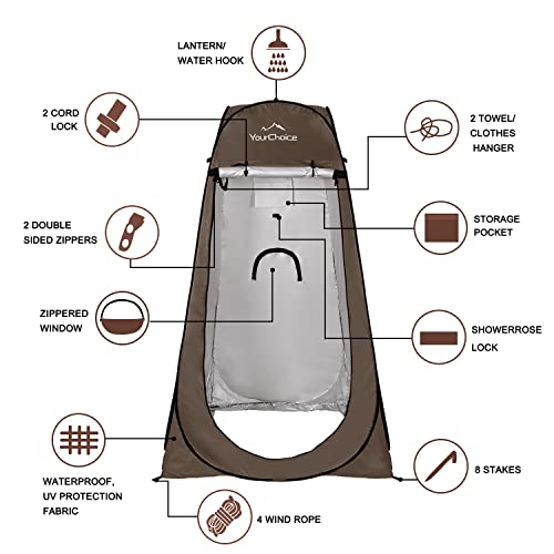 Your Choice Pop Up Privacy Tent, 3.9x3.9x6.2FT Portable Shower Tent for Camping, Waterproof Outdoor Changing Room with Carry Bag for Beach Hiking RV Fishing - Brown - Image 3