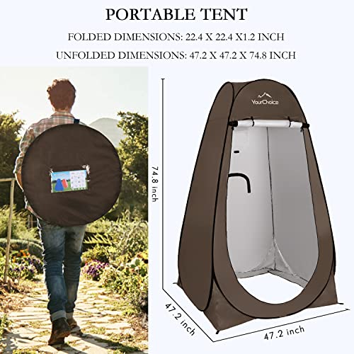 Your Choice Pop Up Privacy Tent, 3.9x3.9x6.2FT Portable Shower Tent for Camping, Waterproof Outdoor Changing Room with Carry Bag for Beach Hiking RV Fishing - Brown - Image 2