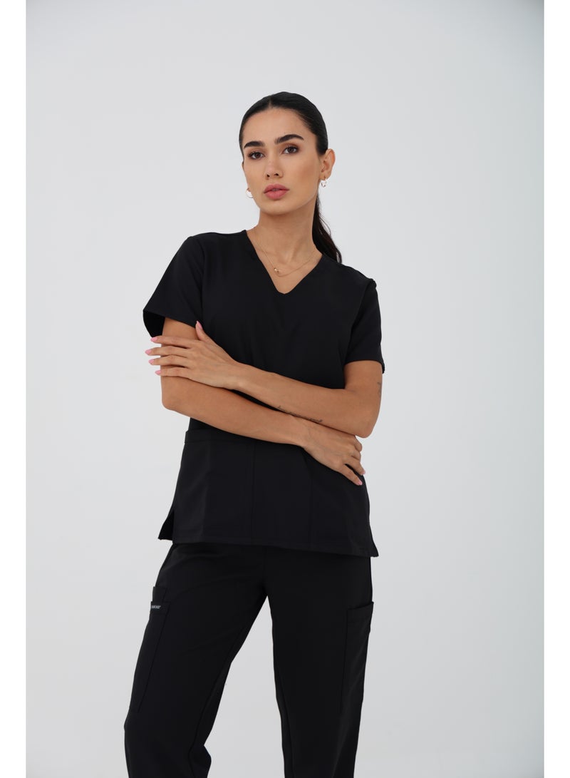 Cherokee Scrubs Set | WW Ultra | V-Neck Top & Mid Rise Pull-on Slim Leg Cargo Pant | CK953A & 281A | Black - Image 1