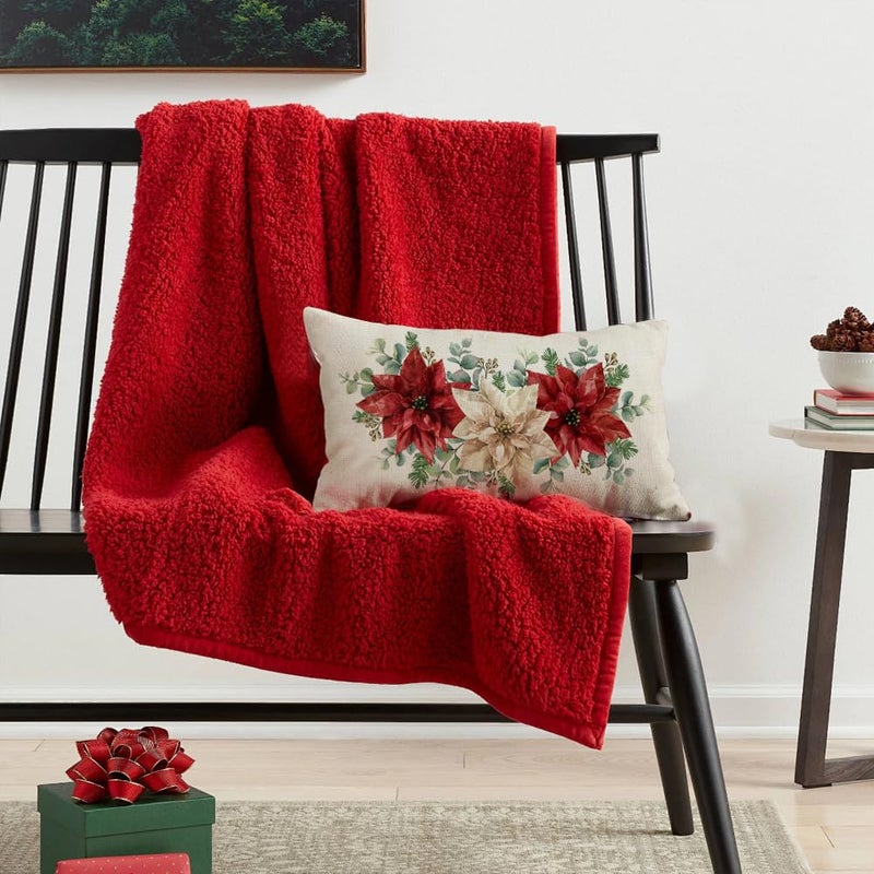 RABUSOFA Christmas Pillow Covers 12x20 Inch Poinsettia Decoration White Red Floral Eucalyptus Lumbar Decorative Throw Pillows Winter Holiday Xmas Christmas Decor Farmhouse for Home Couch - Image 4