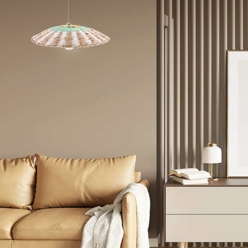 Handwoven Lampshade – Light Green Hanging Lamp Cover 30cm - Image 2