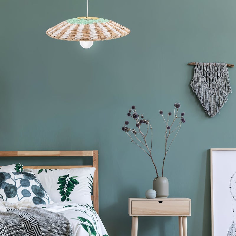 Handwoven Lampshade – Light Green Hanging Lamp Cover 30cm - Image 1