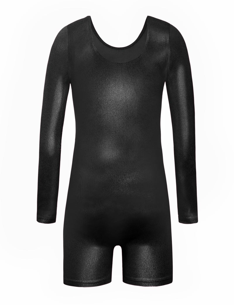 Nymphperi Girls Leotards for Gymnastics Size 6-7 Years Old Long Sleeve Black Athletic Activewear with Shorts - Image 2