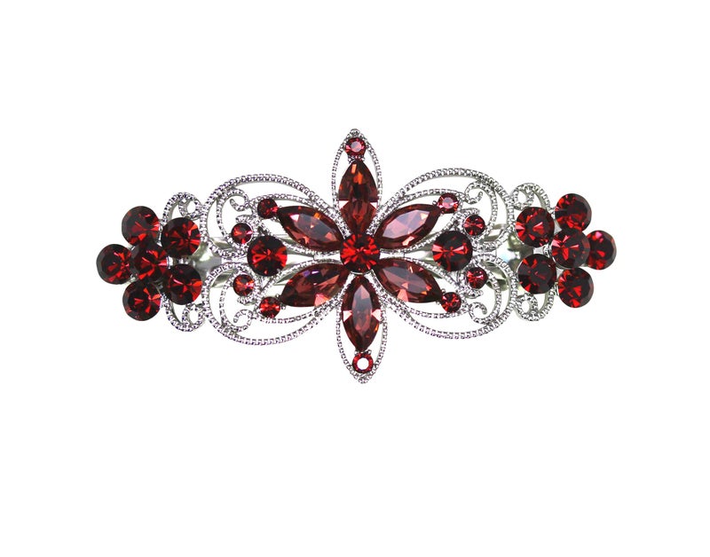 Faship Gorgeous Burgundy Rhinestone Crystal Flora Hair Barrette Clip - Image 1