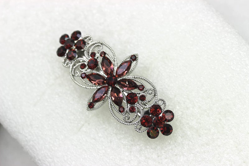 Faship Gorgeous Burgundy Rhinestone Crystal Flora Hair Barrette Clip - Image 3