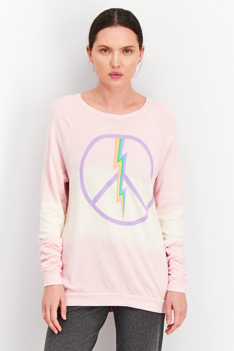 Aqua Women Crew Neck Long Sleeves Graphic Print Sweater, Pink - Image 1
