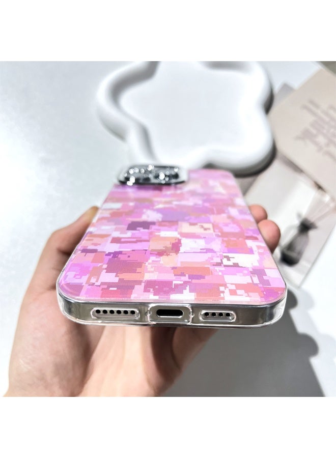 NIBEMINENT Simple Pink Pixel Camouflage Protective TPU Case Cover For iPhone 16 Clear - Image 2