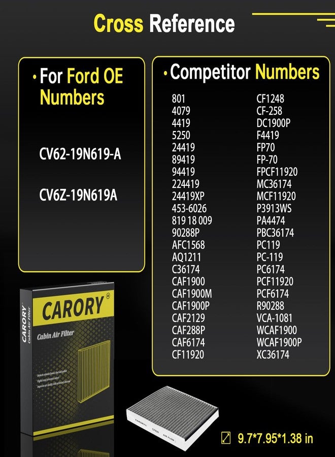 CARORY Cabin Air Filter w/Activated Carbon for Select 2013-2022 Ford, Lincoln Models - C-Max, Escape, Focus, Transit Connect, MKC, CV6Z-19N619A, FP-70, 2014 2015 2016 2017 2018 2019 2020 2021 - Image 3