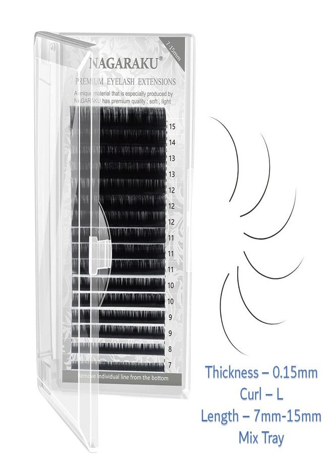 NAGARAKU Eyelash Extensions Individual Lashes 0.15 L curl 7-15mm Mix Tray Classic Matte Black Soft Natural 16 rows lash extensions - Image 2