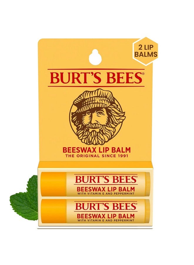 بيرتس بيز مرطب شفاه من Burt's Bees، هدايا عيد الميلاد للعناية بالشفاه، شمع العسل الأصلي مع فيتامين E وزيت النعناع، علاج مرطب للشفاه من أصل طبيعي (عبوة من قطعتين) - Image 1