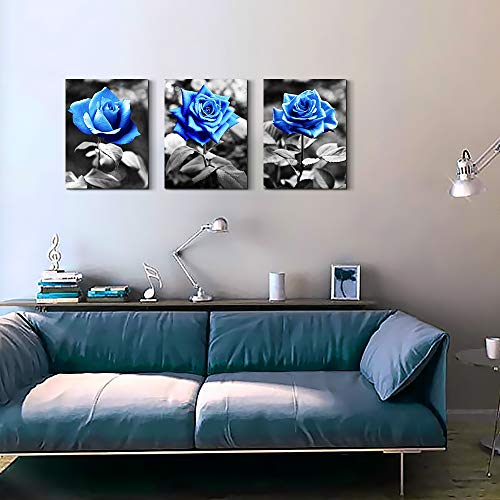 TTHYUEWS Canvas Wall Art For Living Room Family Wall Decor For Bedroom Black And White Pictures Artwork Blue Rose Flowers Wall Paintings Modern Office Bathroom Kitchen Wall Decorations 12" X 16" 3 Pieces - Image 4