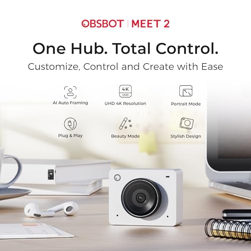OBSBOT Meet 2-4K Webcam for PC with 1/2 Inch Sensor, AI Framing & Auto Focus, Beauty Mode, Gesture Control, 60 FPS, Twin SMI, Lightweight USB Camera for Streaming, Meetings, Gaming, Video Calls - Image 3