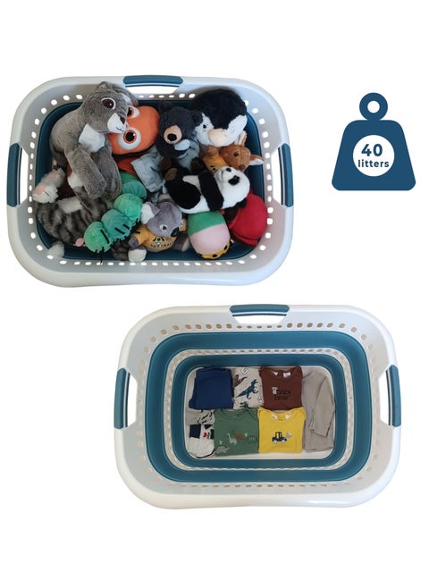 Large foldable laundry basket with 12 clothes clips ,40L 10.6 gallon pop up storage container , collapsible space saving organiser hamper, for washing and kitchen, toy storage bin.