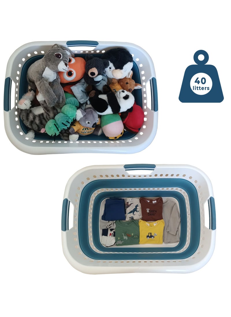 Generic - Large foldable laundry basket with 12 clothes clips ,40L 10.6 gallon pop up storage container , collapsible space saving organiser hamper, for washing and kitchen, toy storage bin. - Image 1
