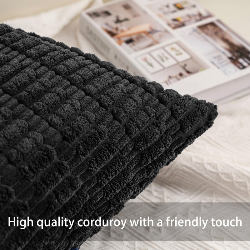 Aegero Pack of 2 Corduroy Decorative Throw Pillow Covers 20x20 InchSoft Striped Pillow Covers Modern Farmhouse Home Decor for Sofa Living Room Couch Bedï¼ˆBlackï¼‰ - Image 2