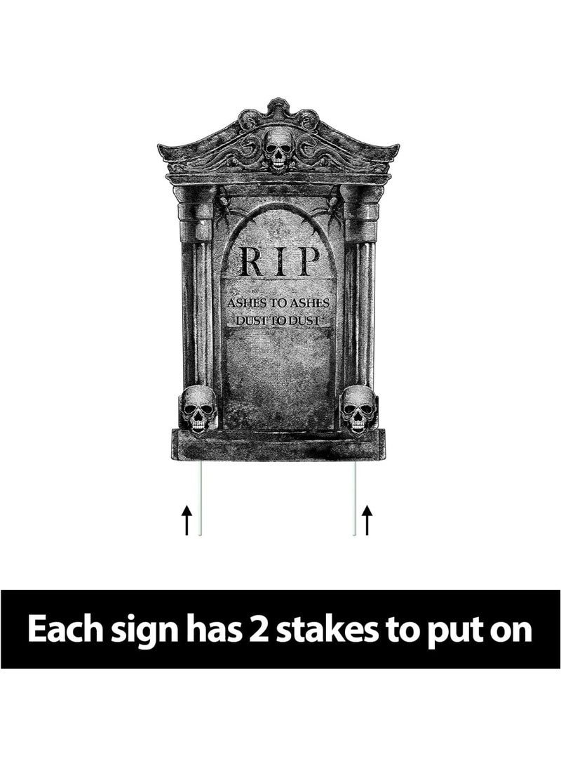 جورونب ديكورات هالوين خارجية: ٦ قطع من شواهد القبور الكبيرة، ديكورات فناء مع أوتاد، هيكل عظمي مخيف واقعي بطول ١٦ بوصة، شواهد قبور للمقبرة، مناسبة للفناء أو الحديقة أو الحفلات المنزلية الخارجية - Image 3