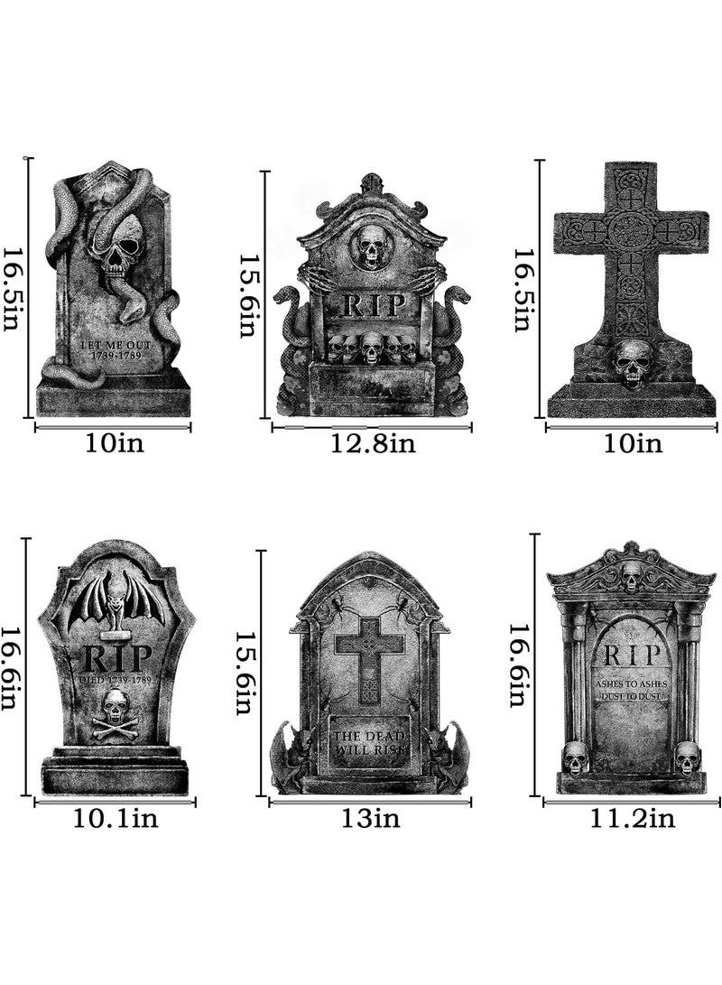 جورونب ديكورات هالوين خارجية: ٦ قطع من شواهد القبور الكبيرة، ديكورات فناء مع أوتاد، هيكل عظمي مخيف واقعي بطول ١٦ بوصة، شواهد قبور للمقبرة، مناسبة للفناء أو الحديقة أو الحفلات المنزلية الخارجية - Image 2