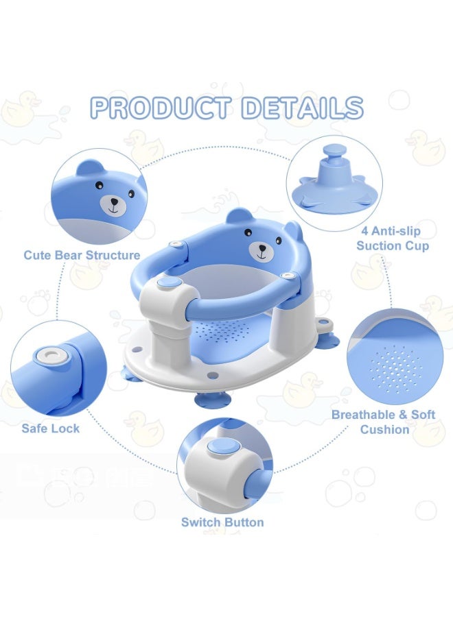 سوفام مقعد حمام الطفل مناسب للأطفال 6 أشهر وأعلى، غير انزلاقي مقعد حمام الطفل، مناسب لحديثي الولادة، مقعد حمام الطفل، مقعد حمام الطفل للطفل، الجلوس فوق حوض الاستحمام مقعد مع أكواب شفط وسادة لينة للاستحمام (أزرق) - Image 3