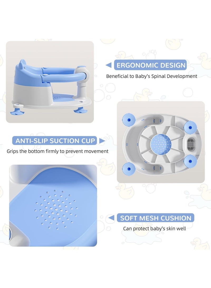 سوفام مقعد حمام الطفل مناسب للأطفال 6 أشهر وأعلى، غير انزلاقي مقعد حمام الطفل، مناسب لحديثي الولادة، مقعد حمام الطفل، مقعد حمام الطفل للطفل، الجلوس فوق حوض الاستحمام مقعد مع أكواب شفط وسادة لينة للاستحمام (أزرق) - Image 5