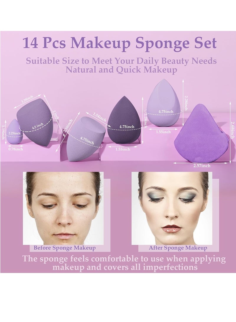 general Makeup Sponge Set Blender Sponges 14 Pcs for Liquid Cream, and Powder Latex Free Makeup Sponges Multi-colored Sponges for Makeup Application with Storage Box Pink Gifts - Image 5